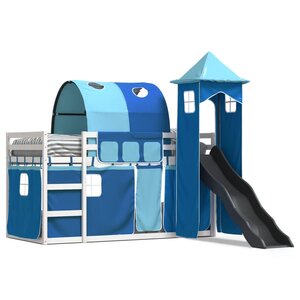 vidaXL Lit superposé sans matelas avec toboggan et rideaux 90x200 cm