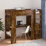 vidaXL Cadre de lit superposé avec bureau Chêne fumé 90 x 190 cm