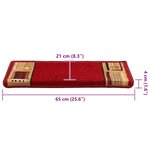 vidaXL Tapis d'escalier autocollants 15 Pièces 65x21x4 cm Rouge