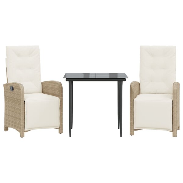 vidaXL Ensemble de bistro 3 Pièces avec coussins beige résine tressée