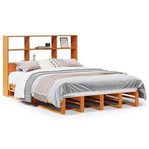 vidaXL Lit bibliothèque sans matelas cire marron 135x190cm bois massif