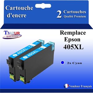 T3AZUR - 2 Cartouches compatibles avec  Cartouche compatible avec Epson 405  405 XL pour Epson Workforce Pro WF-3820 WF-3825 WF-4820 WF-4825 WF-7310 WF-7830 WF-7835 WF-7840 Cyan