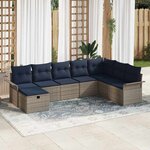 vidaXL Ensemble de canapé de jardin 8 Pièces Gris et marine polyrotin