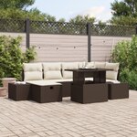 vidaXL Ensemble de Canapé de Jardin 7 Pièces avec Coussins Marron Poly Rattan