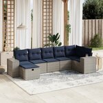 vidaXL Salon de jardin 7 Pièces avec coussins gris résine tressée