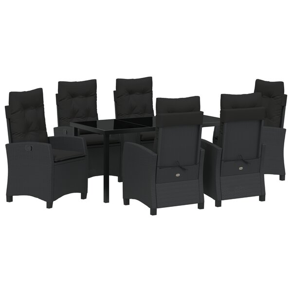 vidaXL Ensemble de salle à manger de jardin de 7 pièces avec coussins en rattan poly noir