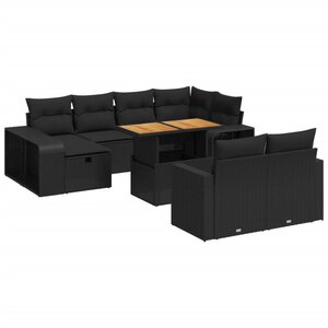 vidaXL Salon de jardin 11 Pièces avec coussins noir résine tressée
