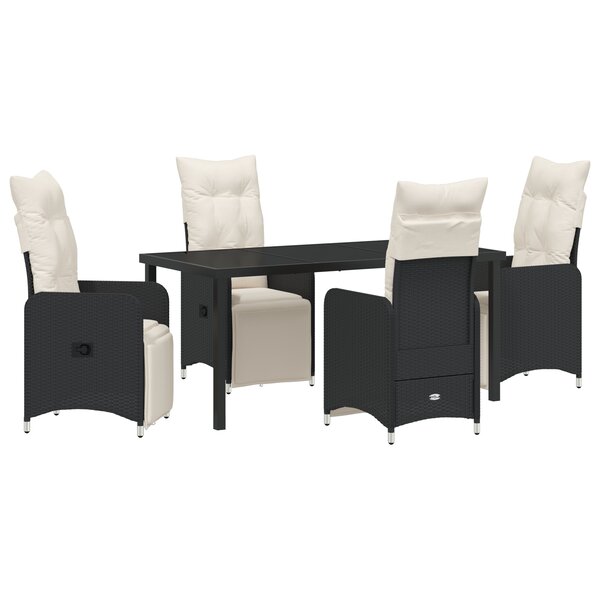 vidaXL Ensemble de 5 pièces de jardin avec coussins noirs en poly rattan
