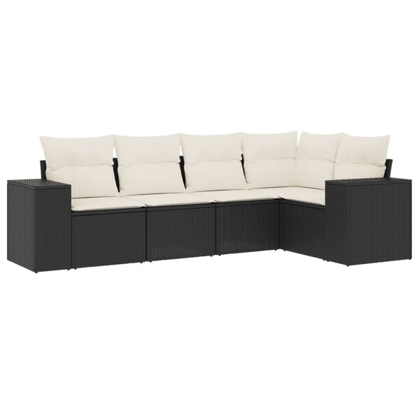 vidaXL Salon de jardin 5 Pièces avec coussins noir résine tressée