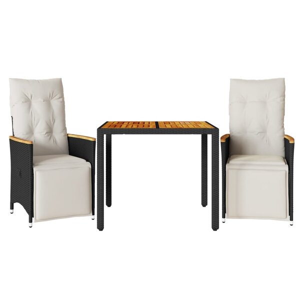vidaXL Ensemble de bistro de jardin 3 Pièces coussins noir poly rotin