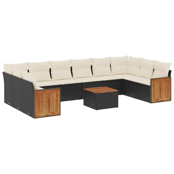 vidaXL Salon de jardin 11 Pièces avec coussins noir résine tressée
