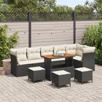 Set de canapés de jardin 10 pièces avec coussins Noir Rotin Synthétique Acacia