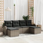 Canapé de jardin vidaXL 6 pièces avec coussins gris en poly rotin