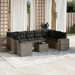 vidaXL Salon de jardin avec coussins 10 Pièces gris résine tressée