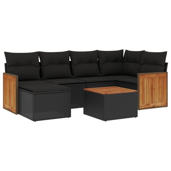 vidaXL Salon de jardin 7 Pièces avec coussins noir résine tressée