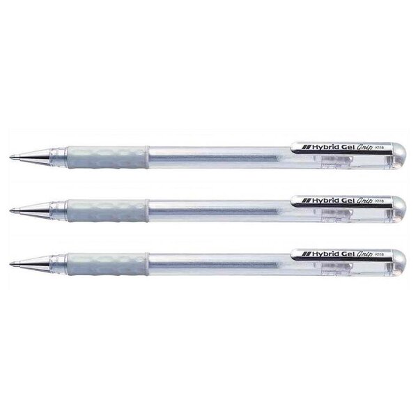 Roller à encre Hybrid Gel Grip K118 Pointe 0 8 mm Métallisé Argent x 3 PENTEL