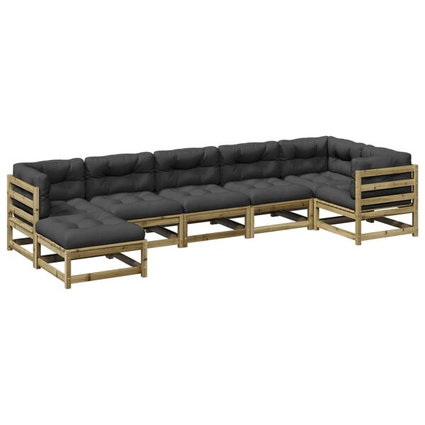 vidaXL Salon de jardin 7 Pièces avec coussins bois de pin imprégné