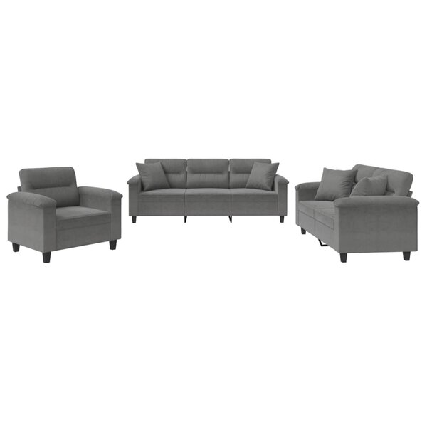 vidaXL Ensemble de canapés 3 Pièces coussins Gris foncé Tissu microfibre