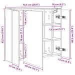 vidaXL Armoire Miroir de Salle de Bain Chêne fumé 73 5 x 16 x 62 5 cm