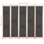 vidaXL Cloison de séparation 5 panneaux Gris 200 x 170 x 4 cm Tissu
