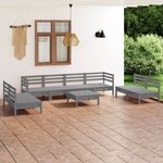 vidaXL Salon de jardin 9 Pièces Gris Bois de pin massif