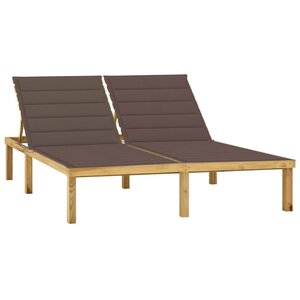 vidaXL Chaise longue double et coussins taupe Bois de pin imprégné