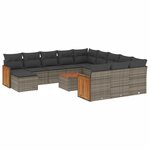 vidaXL Salon de jardin avec coussins 13 Pièces gris résine tressée