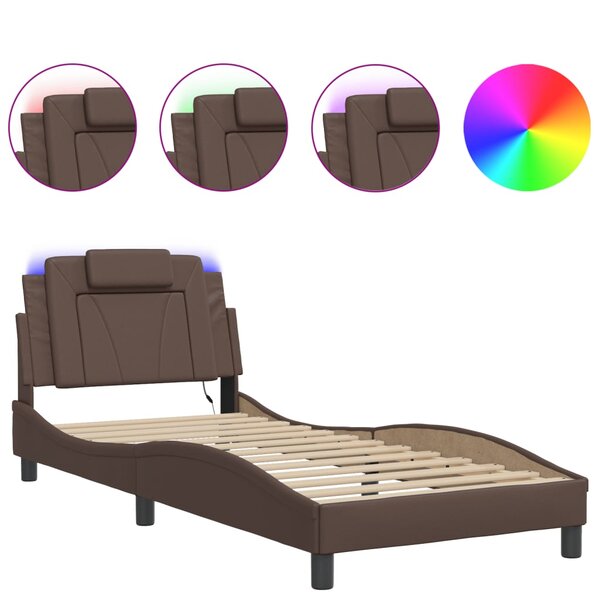vidaXL Cadre de lit avec lumières LED marron 90x200 cm similicuir