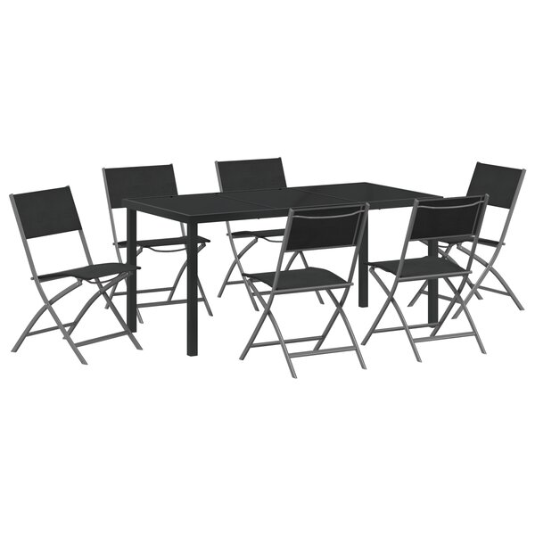 vidaXL Ensemble de Salle à Manger de Jardin 7 Pièces Noir Textilène et Acier