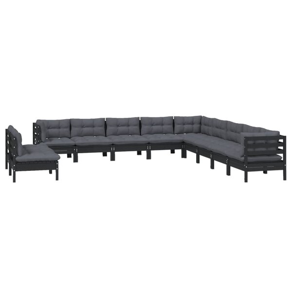 Salon de jardin meuble d'extérieur ensemble de mobilier 11 pièces avec coussins noir bois de pin solide 02_0015396