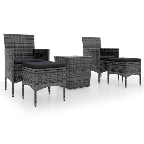 vidaXL Ensemble de bistro jardin 5Pièces Résine tressée verre trempé Gris