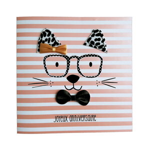 Carte de voeux glamour - anniversaire - chat élégant et festif