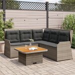 vidaXL Salon de jardin 4 Pièces avec coussins Gris Résine tressée