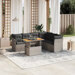 vidaXL Salon de jardin avec coussins 7 Pièces gris résine tressée