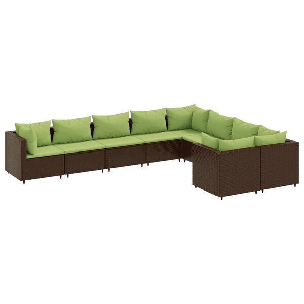 vidaXL Salon de jardin avec coussins 9 Pièces marron résine tressée