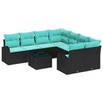 vidaXL Ensemble de Canapés 9 Pièces Noir et turquoise polyrotin