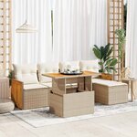 vidaXL Salon de jardin 6 Pièces avec coussins beige résine tressée acacia