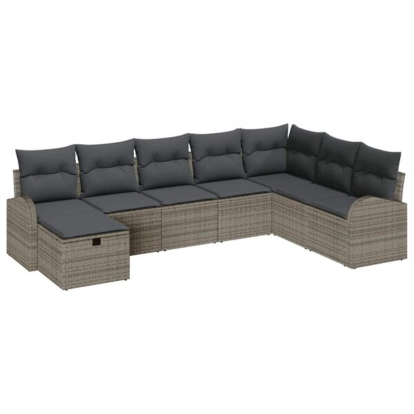 vidaXL Ensemble de canapé de jardin avec coussin 8 Pièces Gris Poly rotin