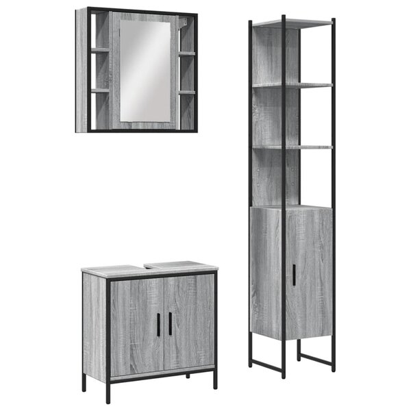 vidaXL Ensemble d'armoires de salle de bain 3 Pièces sonoma gris