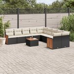 vidaXL Salon de jardin 11 Pièces avec coussins noir résine tressée