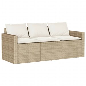 vidaXL Canapé de jardin avec coussins 3 places beige résine tressée
