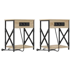 vidaXL Table de nuit avec station de chargement 2 Pièces Chêne sonoma