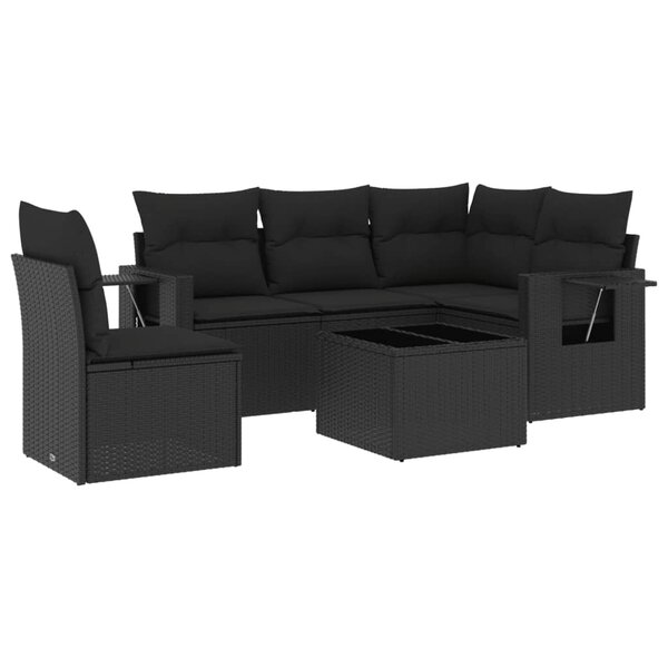 vidaXL Salon de jardin 6 Pièces avec coussins noir résine tressée