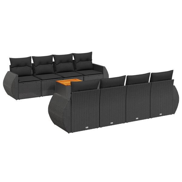 vidaXL Salon de jardin 9 Pièces avec coussins noir résine tressée