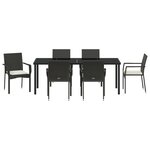 vidaXL Ensemble de Salle à Manger de Jardin de 7 Pièces avec Coussins Noir Poly Rattan
