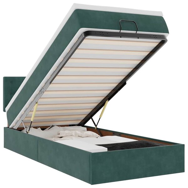 vidaXL Lit ottoman avec matelas et LED Vert foncé 90x200cm velours
