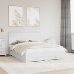 vidaXL Cadre de lit avec tiroir Blanc 160 x 200 cm Bois d'ingénierie