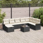 vidaXL Ensemble de canapé de jardin avec coussin 9 Pièces Noir et crème