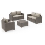 Salon de jardin imitation résine tressée et table basse 5 personnes - Beige