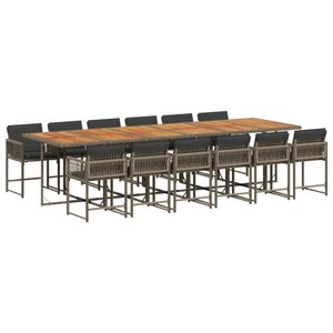 vidaXL Ensemble à manger de jardin coussins 13 Pièces gris résine tressée